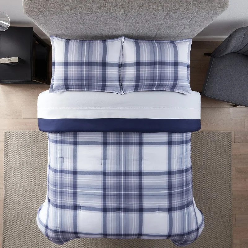 Serta Simply Clean Scott Plaid Antimicrobial Comforter Set