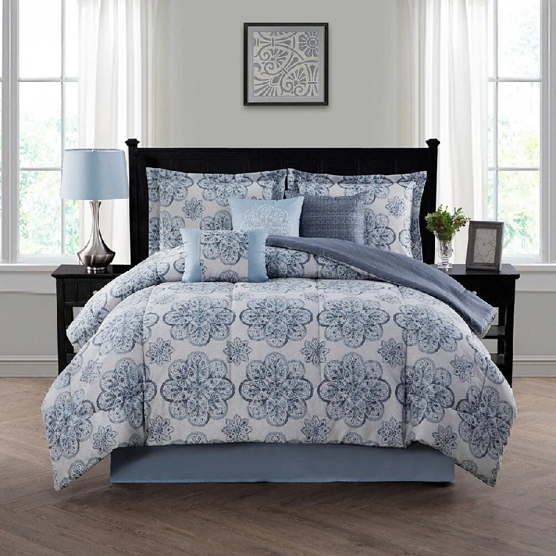 Style Decor Nastia Blue and Grey 7-piece Comforter Set