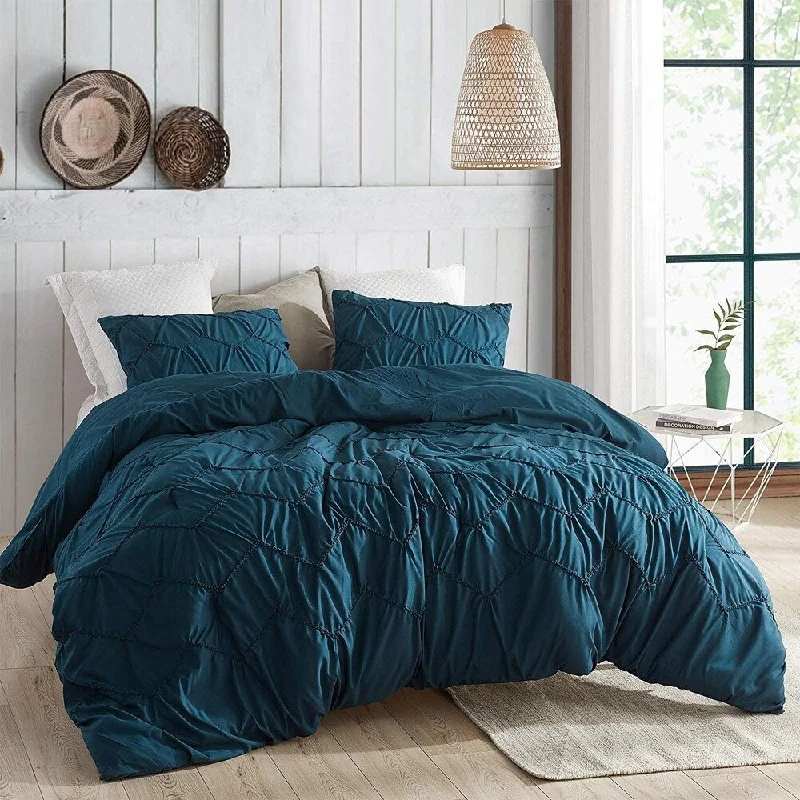 Supersoft Nightfall Navy Textured Waves 3-piece Comforter Set