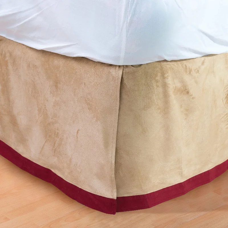 Tan Faux Suede and Red 14-inch Drop Bed Skirt