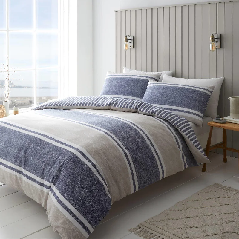 Textured Banded Stripe Duvet Cover Set Blue