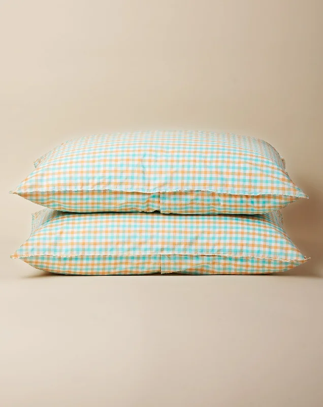 Turquoise & Flax Gingham Pillowcase Set