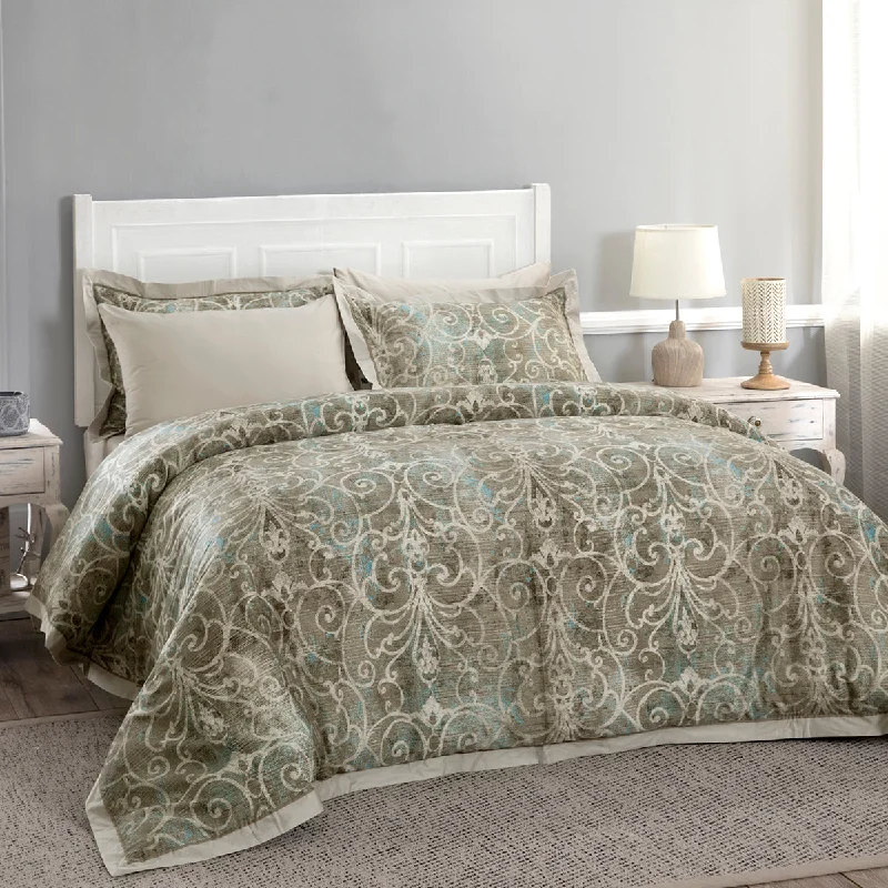 Unraveled Fer Forge Plain & Printed Reversible 100% Cotton Super Soft Neutral Duvet Cover with Pillow Case