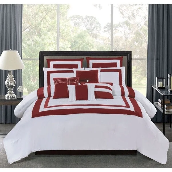 Wonder Home Ohara 10PC Hotel Inspired Comforter Set, King, Red